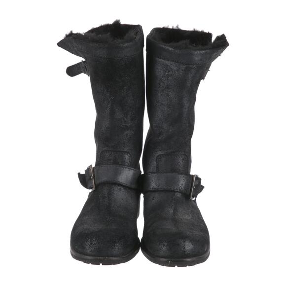 Jimmy Choo Suede Fur Trim Moto Boots Black Buckle Women’s Size 36 Mid Calf - Picture 1 of 8
